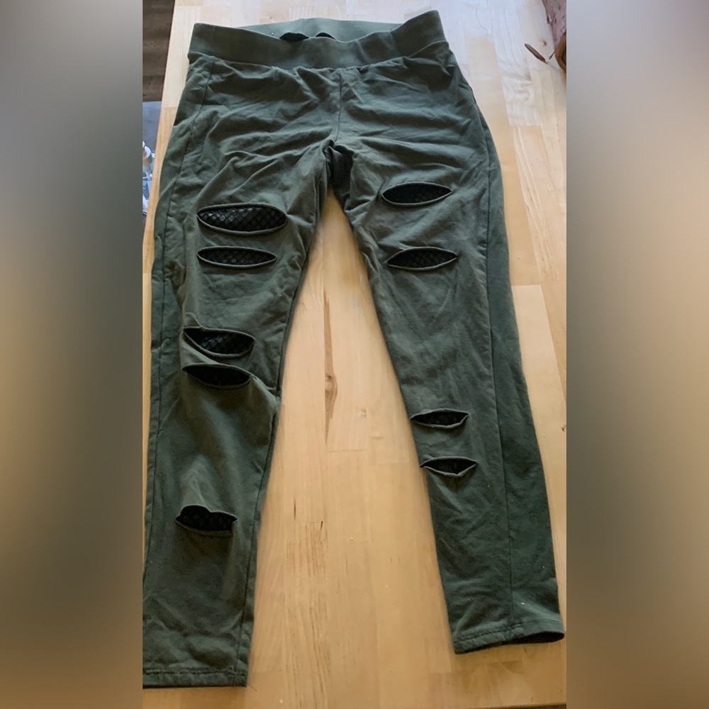 Army Green Torrid Leggings fishnet lined Size 1